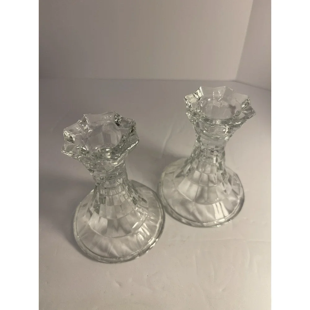 2 Vintage Homeco Lady Love Fostoria Cubist Style Candleholders USA 80-90s
